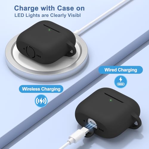 Image of Tobfit Case for AirPods 4 Case Cover 2024 with Lanyard & Keychain, Soft Silicone Protective Case for Apple AirPods 4th Generation, Full Protection, Support Wireless Charging - Black