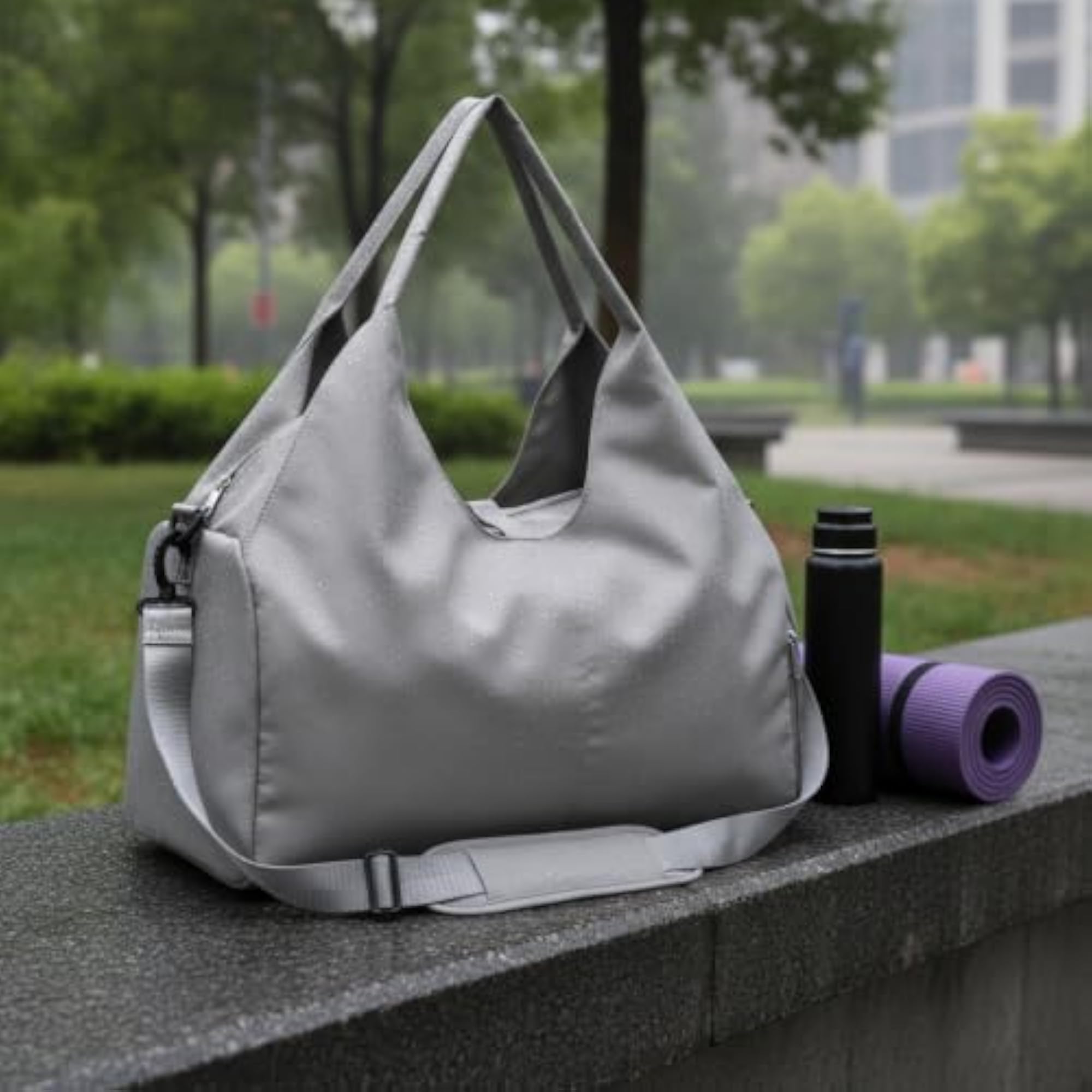 Large Capacity Gym & Yoga Duffel Bag with Yoga Mat Strap, Gray