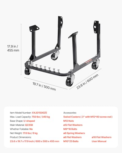 VEVOR U-förmige Motorständer Motorhebewagen (340 kg belastbar), robuster Motorhalter aus Stahl mit 4 Lenkrollen & 4 Hakenpositionen, geeignet für BB-Chevy- und GEN-1 SB-Chevy-Motoren