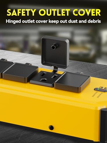 Protector de sobretensión PLUGTUL Heavy Duty con cubierta de seguridad, regleta metálica 15A, cable de extensión de 1.8 metros, 6 tomas, montaje en pared industrial, listado ETL miniatura 5