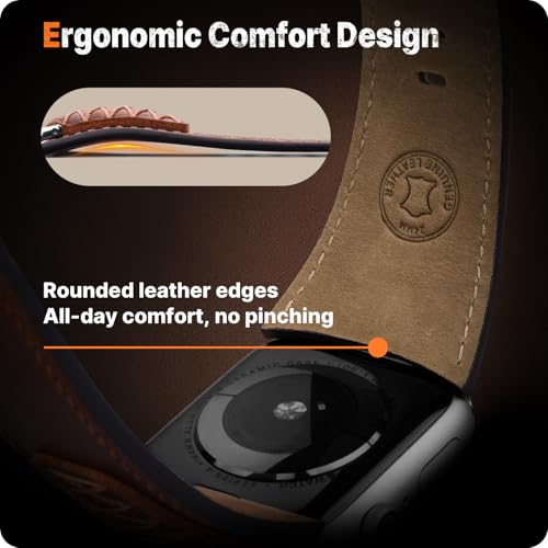 Image of Fullmosa Top Grain Vintage Leather Strap Compatible for Apple Watch | Ultra3 /2 /1 49mm 46mm 45mm 44mm 42mm (NO WATCH) Premium Leather Band for iWatch SE3 /2 /1 series 11 10 9 8 7 6 5 4 3 2 1 Men