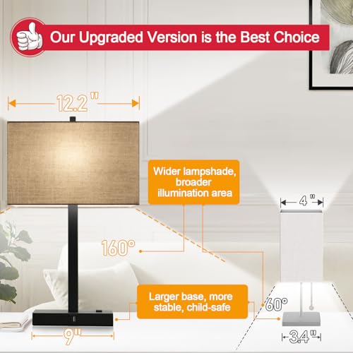 Image of 21 inch Set of 2 Table lamp with USB A+C & AC Outlets, Touch Control 3-Way Dimmable Nightstand Lamps for Bedroom Living Room Office Reading, Champagne Gold Shade Touch Lamps, 5000K LED Bulbs Included