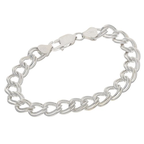 9mm Wide Sterling Silver 7" Double Link Chain Charm Bracelet2