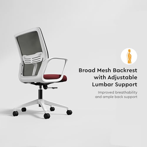 Image of Interio by Godrej Vurv Chair Mesh Back Ergonomic Work from Home /Revolving Study Chair, 1 Year Warranty, Height Adjustable | Heavy Duty Polypropylene Base | DIY Installation (Red, Set of 5)