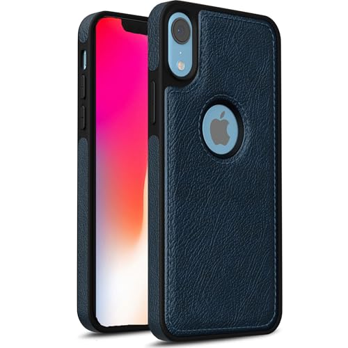 Image of Leather Case for Apple iPhone XR Premium Protective Stylish Slim Cover with Shockproof Raised Edges Blue