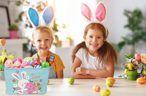 Image of Rectangular Easter Baskets, Easket Basket for Kids.Bunny Easket Basket with Handles.Boys and Girls,Easter Bunny Eggs Decor,Toys,Books,Easter Gifts (Blue Easter)