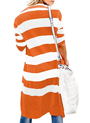 CARDYDONY Women's Long Cardigan Open Front Color Block Cardigan Knit Sweaters3