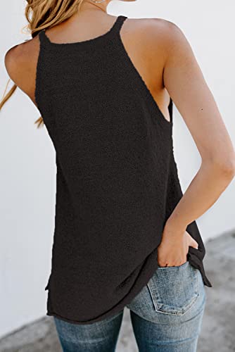 Tutorutor Womens Sleeveless High Neck Cami Tank Tops Summer Fall Loose Knitted Halter Sweater Vest Black #TOP3