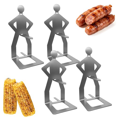 Funny BBQ Man Hot Dog Holders 2026 New Reusable Stainless Steel Sausage Stands Portable Hot Dog Roasters Barbecue Grill Accessories for Camping & Party (4 PCS)