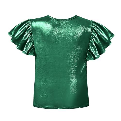 Image of Mirawise Girls Shirts Metallic Tops Clothes Tshirt Ruffle Short Sleeve Tee Size 6-14