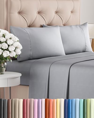 Image of Twin 4 Piece Bed Sheet Set - Soft, Breathable & Cooling Sheets - Steel Blue | Ultra Soft Hotel Luxury Bedding Set with 8-16 Inch Deep Pockets, 1 Flat & 1 Fitted Sheet & 2 Pillowcases, Wrinkle & Fade Free