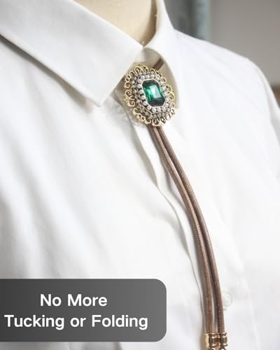 Image of PEARLY JUN Bolo Tie for Men Women Rhinestone Cowboy Brown Country Style Handmade Leather String Rodeo Festive Days Gifts