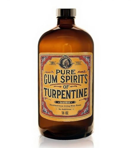 100% Pure Gum Spirits of Turpentine 16 oz - EnergyMedic - Made in The USA Pure Turpentine Oil Paint Thinner Distilled from Pine Resin