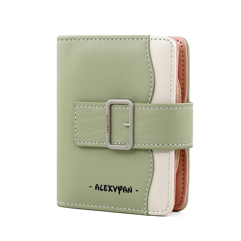 alexvyan Small Leather Wallet for Women, Compact Bifold Women's Purse Wallet Organizer Female Hand Clutch Women/Ladies/Girls Wallets Credit Card Holder -Buckle Design-Green-picture-28
