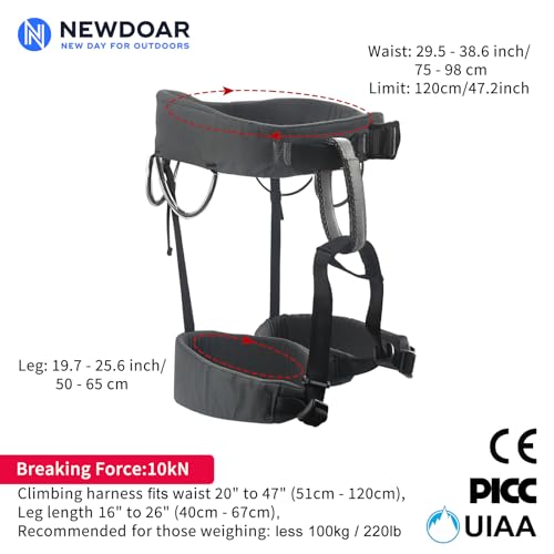 Image of NewDoar Climbing Harness, Mountaineering Rock Climbing Harness, Half Body Harness for Rappelling Fire Rescuing Tree Climbing