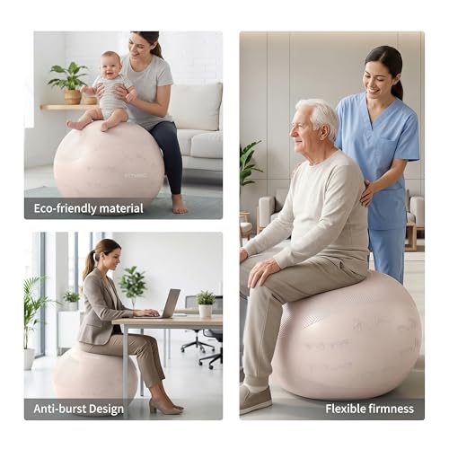 Image of Extra Thick Yoga Ball with Training Instruction, Anti-Burst Slip Resistant Exercise Ball with Pump for Pilates,Physical Therapy,Pregnancy Stability,Birthing Ball 22in 26in 30in