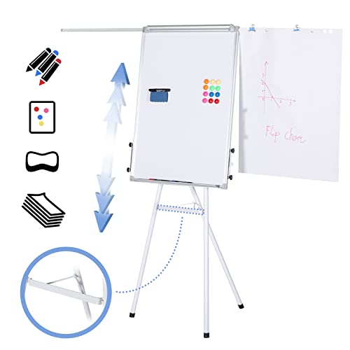 Jago® Chevalet de Conférence - Trépied Réglable en Hauteur, 60x90 cm, 2 Bras Extensibles, Magnétique, Effaçable, Incluant Marqueurs, Aimants, Papiers, Éponge - Paperboard, Tableau Magnétique Blanc
