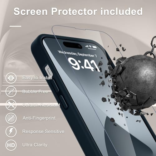 Image of YENAPOON for iPhone 14 Pro Case, Matte Magnetic Phone Cover [with 1 Screen Protector] [Support for MagSafe] [Shockproof Military Grade Protection] Translucent Frosted Back, Navy Blue