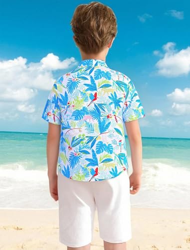 Image of Hawaiian Shirt for Boys Button Down Wrinkle Free Shirt Short Sleeve Funny Beach Casual Summer Print Top for Kids 4-15 Years