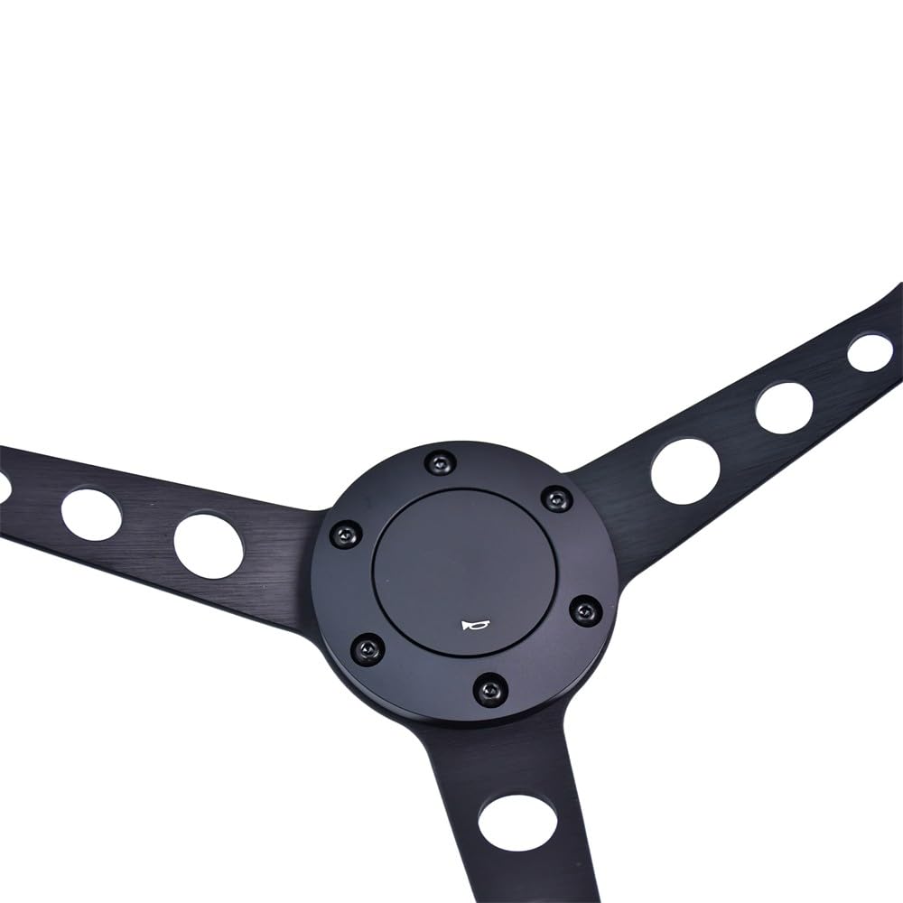 Lenkrad-Ersatz 380 mm/15 Zoll Universelles Ersatz-Rennlenkrad 3 Speichen 6 Schrauben mit Hupenknopf Fahrzeugmodifikation Sim Driving Motorsport JDM PU