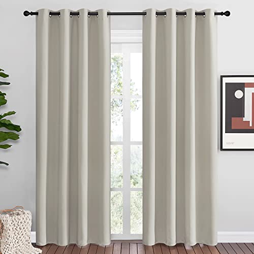 NICETOWN Natural Room Darkening Curtains 86" Long for Boho Farmhouse Home Decoration, Window Treatment Total Privacy Drape Panels for Bedroom Living R
