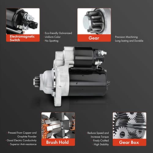 A-Premium Starter Motor Compatible with Volkswagen Jetta 00-04, Golf 00-06, Beetle 98-05 & Audi TT 00-02, TT Quattro 00-03, 1.8L 2.0L, 12V 1.1KW 10 Teeth Clockwise, Replace# 41024023, 02A-911-023L by A-Premium - Image 4