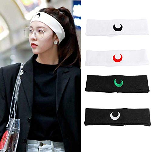 XIAOYAOJING 1/4 Pack Headbands, Simple Moon Headband for Makeup, Spa, Shower, Sport etc (black&green&red&white)