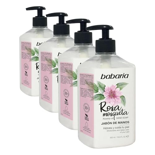 Babaria Rosa Mosqueta Jabón de Manos, Blanco, Aromatic, 500 Mililitros (Paquete de 4)