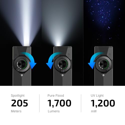 Image of OLIGHT ArkPro Ultra EDC Flat Flashlight, Rechargeable Portable Flash Light, 1700 Lumens with White LED, UV and Green Beam for Working, Emergency, Camping, Everyday Carry (Onyx Black)