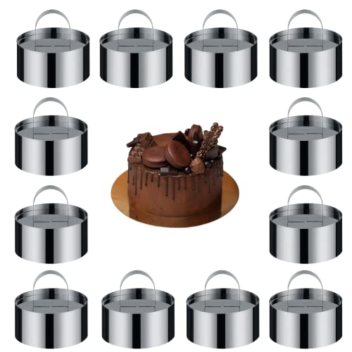yeesport Dessertringe und Speiseringe 12pcs, Kuchenringe Set, Edelstahl Kuchen Ringe, Kleine Tortenringe Set, 3 Zoll Dessert Formen mit Pusher für oder Kochen Pfannkuchen Kekse Dessert, 3,14 x 1,57in Cover