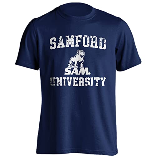 Sport Your Gear Samford Bulldogs Officially Licensed Distressed Retro Short Sleeve T-Shirt Game Day Tee Spirit Wear Fan Gear Apparel (Navy, Large)