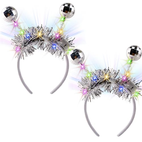 niCWhite 2pcs Light Up Disco Ball Headbands Retro 70s Led Disco Headband