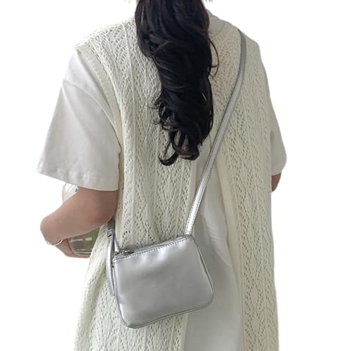 Greabuy Bolsos de hombro para mujer, bolso cruzado de piel sintética de moda para mujer, bolso pequeño de hombro, bolsa de teléfono, bolsa de compras para mujer, Silver