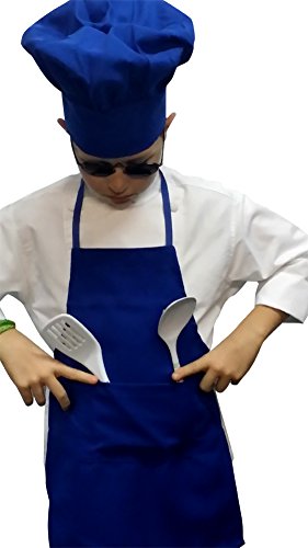 CHEFSKIN Small Children Kids Royal Blue Chef Set Apron & Adjustable Hat Quality Lite (SM (fits 3-8))
