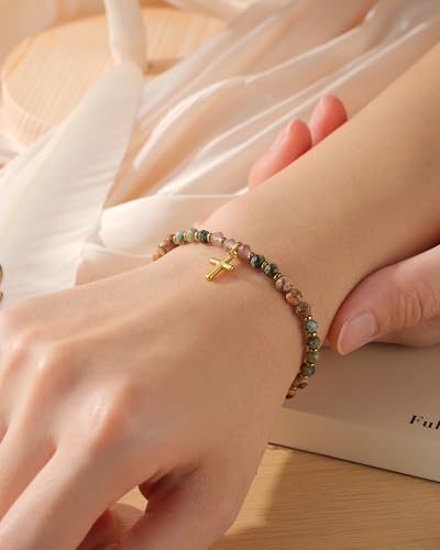 HGDEER Crystal Beaded Cross Blessing Bracelet for Women Retirement Gifts, Natural Stone Jewelry with Blessing Card for Retired Coworker Friend Mom2