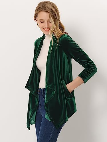 Allegra K Lightweight Cardigan Sweaters For Women's Shawl Collar Drape Open Front Velvet Cardigan Large Green #TOP4