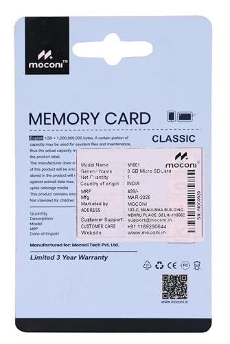 Image of 8GB microSDXC Memory Card Class 10, Up to 40 Mbps Reading & 20 Mbps Writing Speed with High Performance of Data Transfer (8, GB)