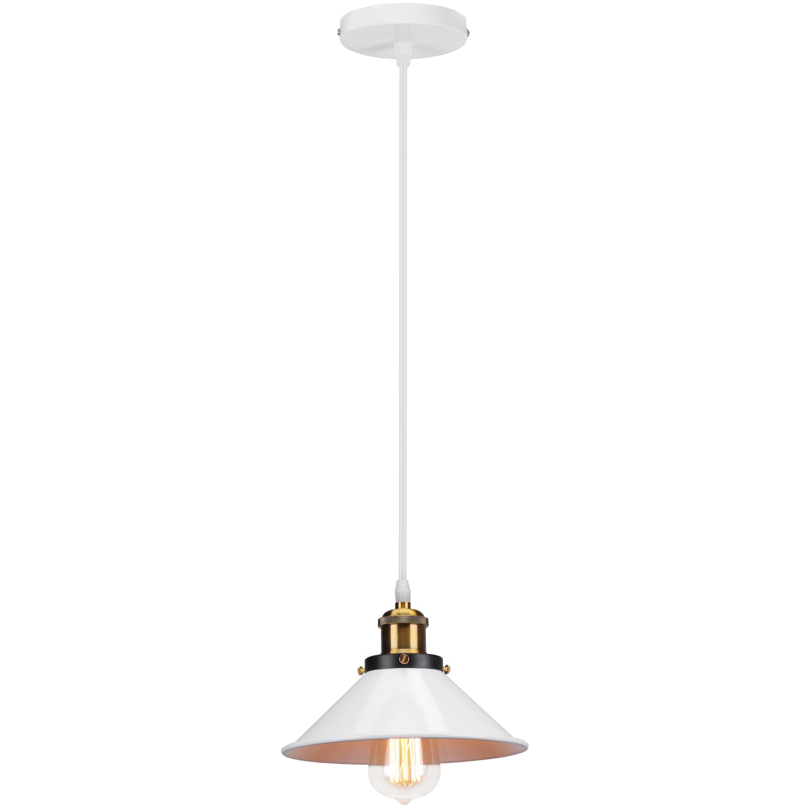 PETITES ECREVISSES Lámpara colgante Industrial Vintage 3 Luces Lámpara de Techo E27 Diseño Pantalla Metal 220mm Iluminación Colgante Verde para Comedor Cocina Dormitorio (Blanco-lámpara)
