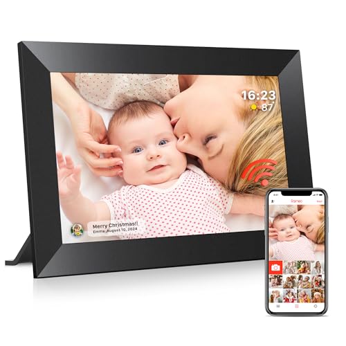 Frameo 10,1-Zoll-WLAN-Digitaler Bilderrahmen mit 32 GB Speicher, 1280 x 800 IPS-Touchscreen, Intelligenter Elektronischer Bilderrahmen, Wandmontierbar, Automatische Drehung, Fotos/Videos Über Frameo-A