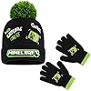 Minecraft Bonnet Garçon Ado Ensemble Vêtement Accessoires d'Hiver 3 Pièces avec Écharpe et Gants ou 2 Pièces Bonnet Gants (6-14 Ans, Vert Graffiti, 2 Pcs)