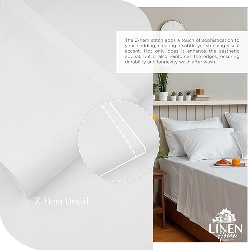 Image of Linen Home 2-Pack King Sheet Set, 100% Cotton Percale Bedding, 8-Piece Value Bundle, Deep Pocket Cooling Bed Sheets for Hot Sleepers, Breathable & Crisp Hotel Quality, Long-Staple Cotton, Snow White