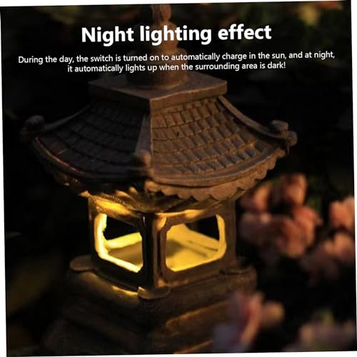 Lampe de jardin pagode solaire en résine pour décoration extérieure de cour
