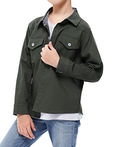 Boys Long Sleeve Shirt with Chest Pockets Solid Casual Button-Down Collared Shirts Top for Kids 3-12 Years4