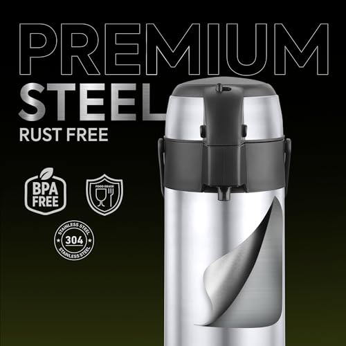 Image of Go24 pexpo Aquaport Stainless Steel Vacuum Insulated Beverage Dispenser with Pump - 3.5 LTR | Hot & Cold | Double Wall | Sturdy Handle to Carry | Coffee /Tea Carafe - Silver