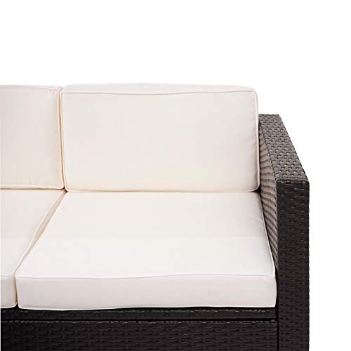 Mendler Poly-Rattan Garnitur HWC-F40, Balkon-/Garten-/Lounge-Set Sitzgruppe, 3er Sofa Tisch - braun, Kissen Creme – Bild 5
