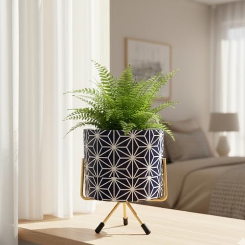 Image of CINAGRO Metal Flower Vase Planter Pot with Iron Stand, Pots for Plants, Plant Pots for Home Decoration, Succulent Pot, Indoor Planter Balcony Garden Decor (Size: 6X6 inch) Style: Regal Reflection