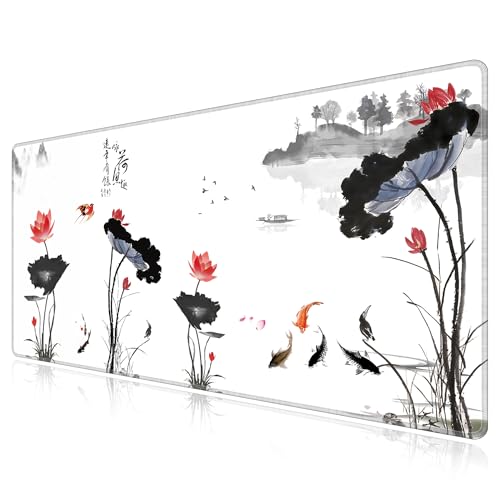Grand tapis de souris 140x70 cm LL-COEUR tapis de bureau étanche antidérapant motif lotus 1400x700