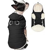 Vecomfy Fleece Lining Dog Hoodie with Harness Built in,Extra Warm Small Dog Jacket in Winter Puppy Coats with Drawstring Hooded,Black M