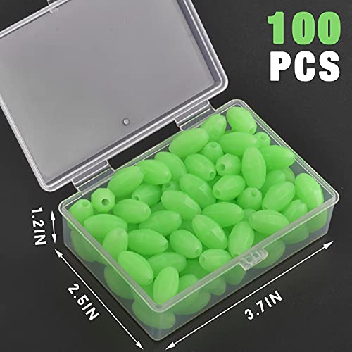 Silanon Glow Fishing Beads Saltwater,100Pcs Hard Plastic Luminous Fish Line Beads Oval Round Bait Eggs Lure Tackle For Fishing Rigs Glow In Dark #TOP4