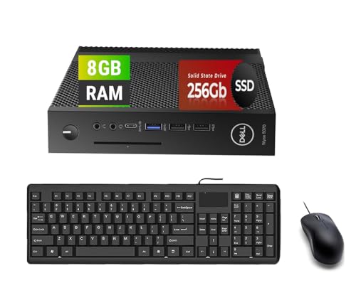 Dell Wyse 5070 Mini Desktop Computer PC, Intel Pentium Silver J5005 1.5GHz, 8GB RAM, 256GB SSD, USB WiFi, Bluetooth, soporte 4K, teclado QWERTY US y ratón, Windows 11 Pro (reacondicionado)